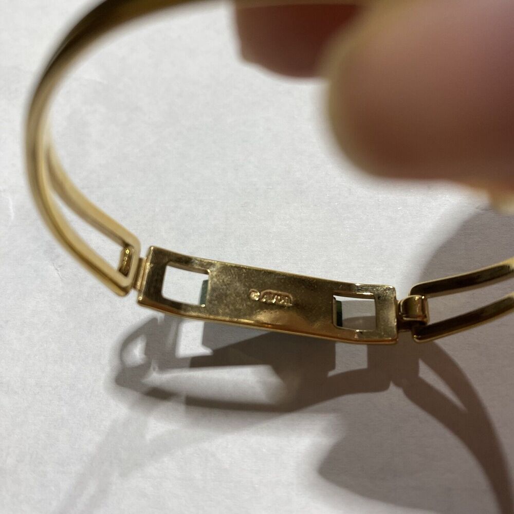 Avon Vintage 1978 Gold-Tone Green Faux Treasured Jade Bar Hinged Bracelet 2.2” - Picture 5 of 12